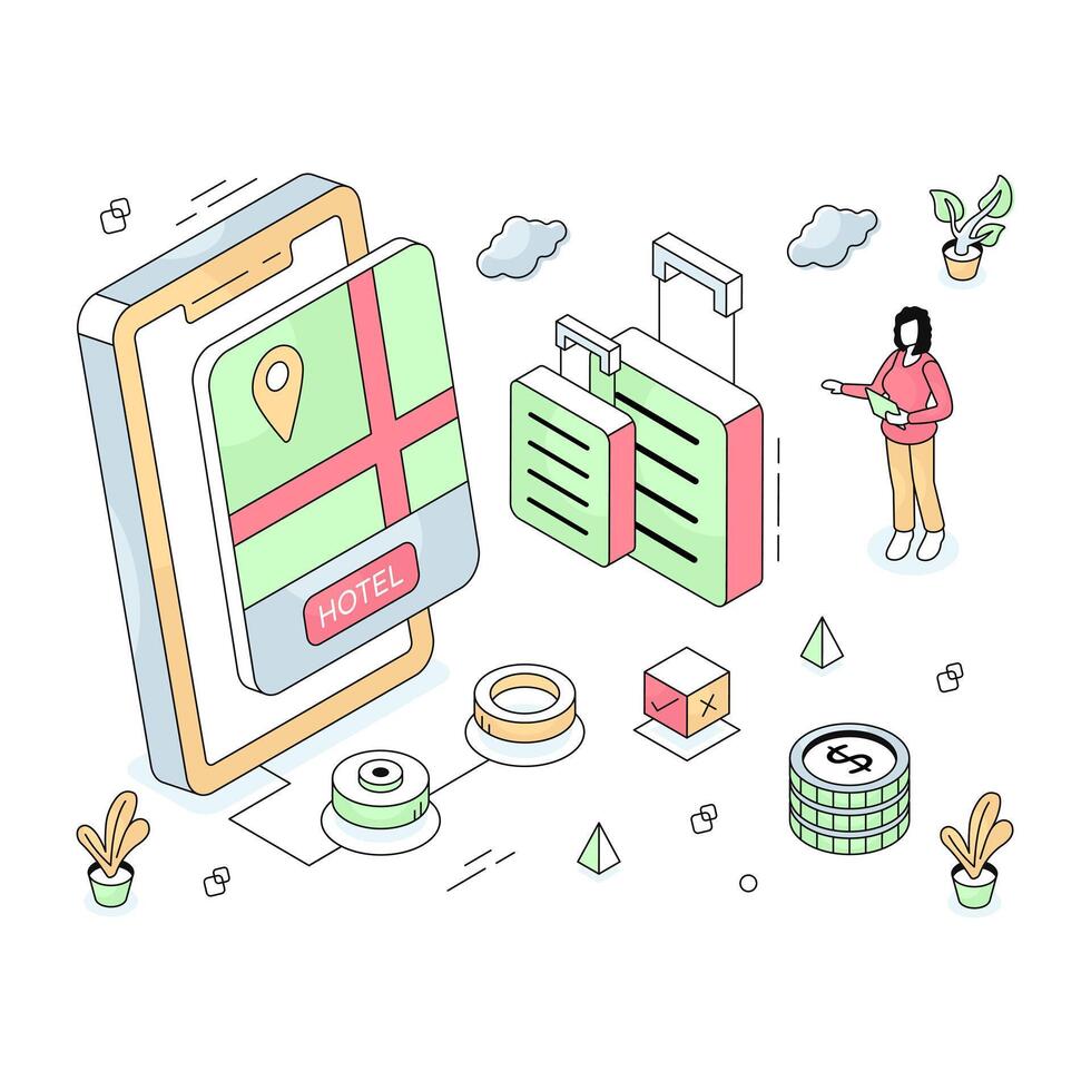 Conceptual isometric design illustration of parcel weighing vector