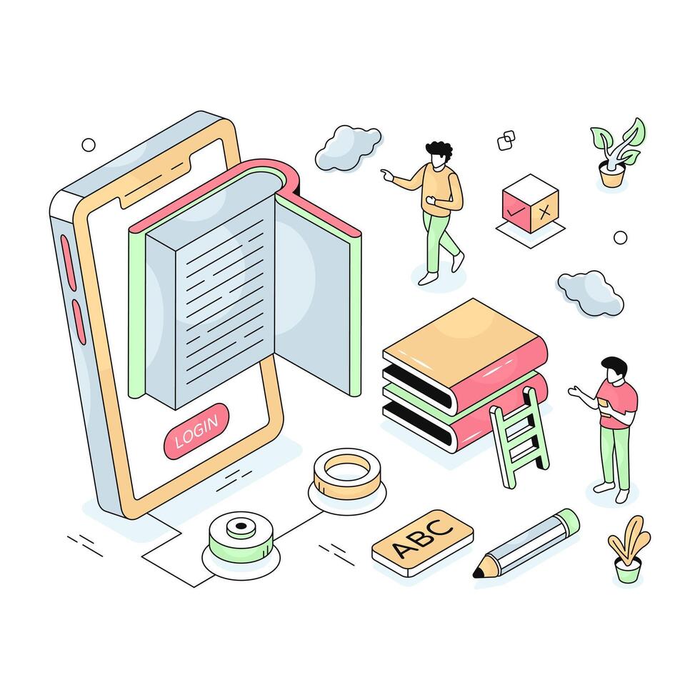 Conceptual isometric design illustration of mobile book vector