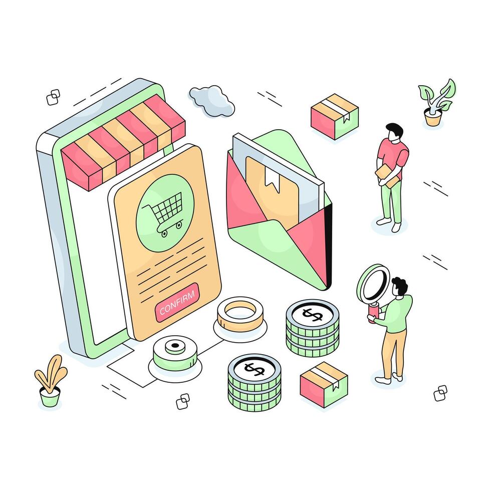 Mobile order confirmed illustration in modern design vector