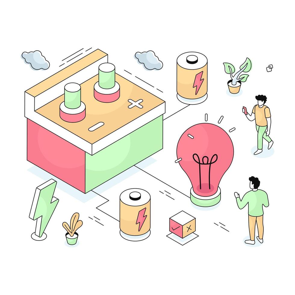 A isometric design illustration of car battery vector