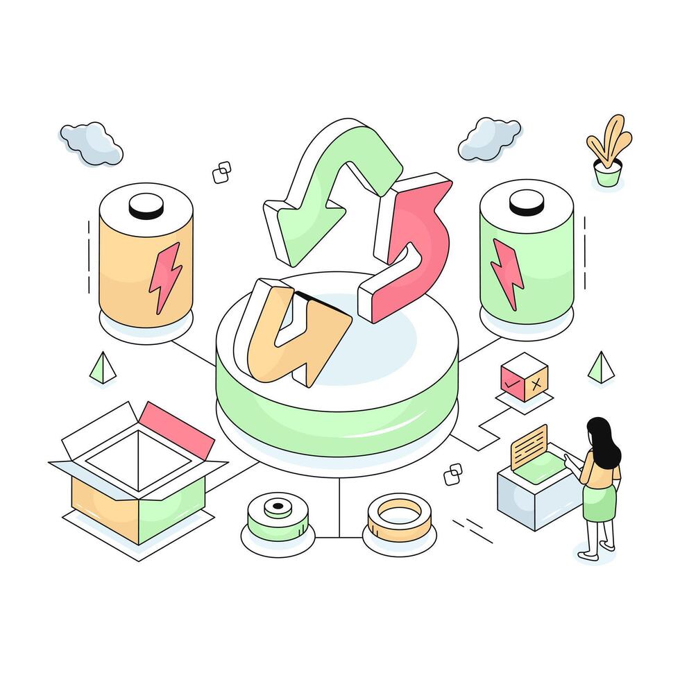Conceptual isometric design illustration of recycling vector