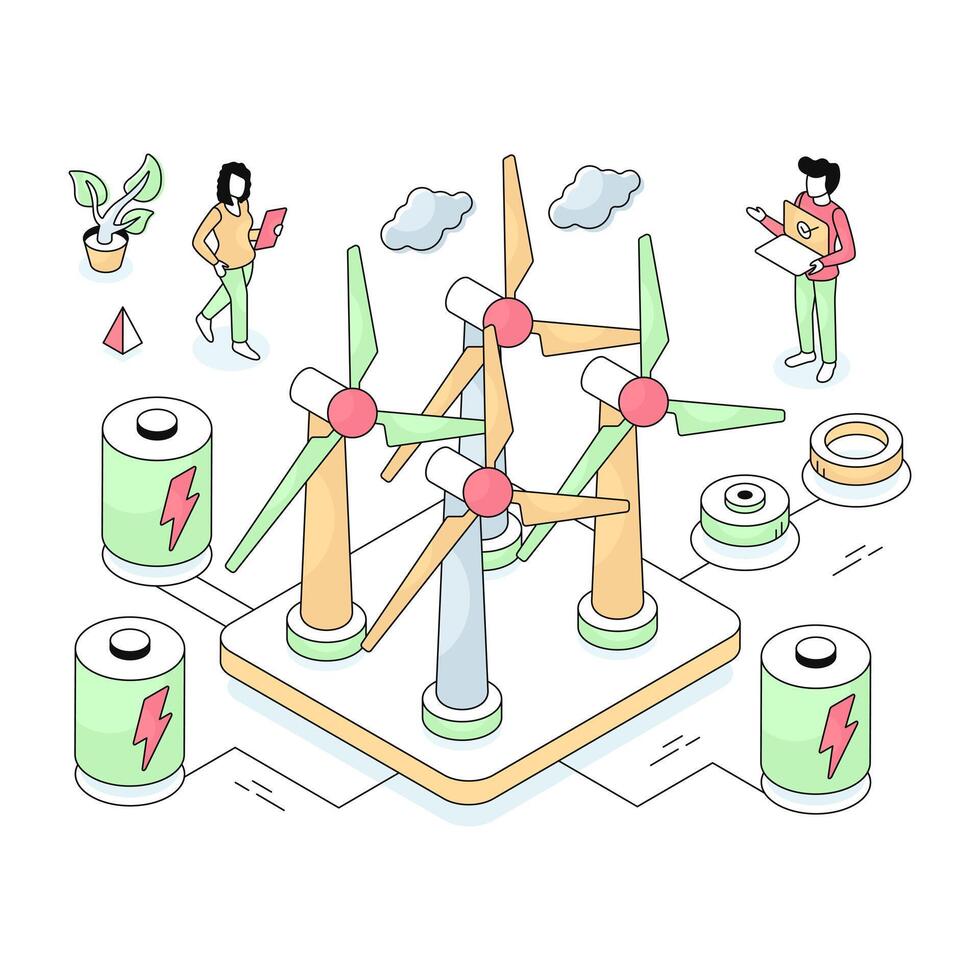Windmills illustration, editable vector