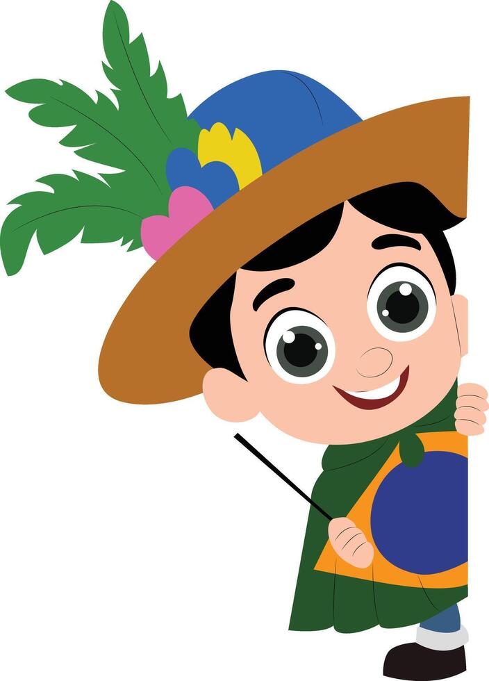 Brazilian Boy Peeking Cartoon Illustration, happy Brazil Carnival vector