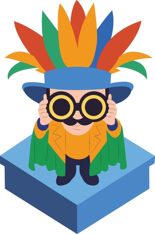 Festive Cartoon Man Large Goggles, happy Brazil Carnival vector