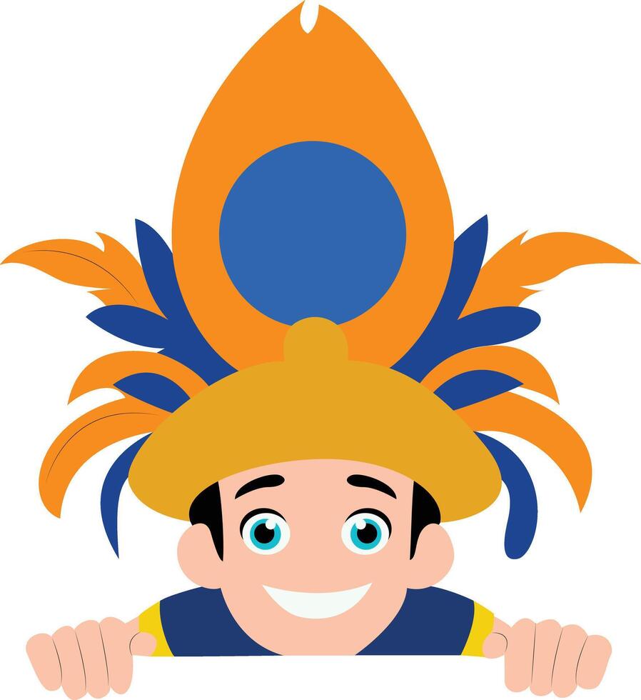 Smiling Boy Carnival Costume Head Peek, happy Brazil Carnival vector