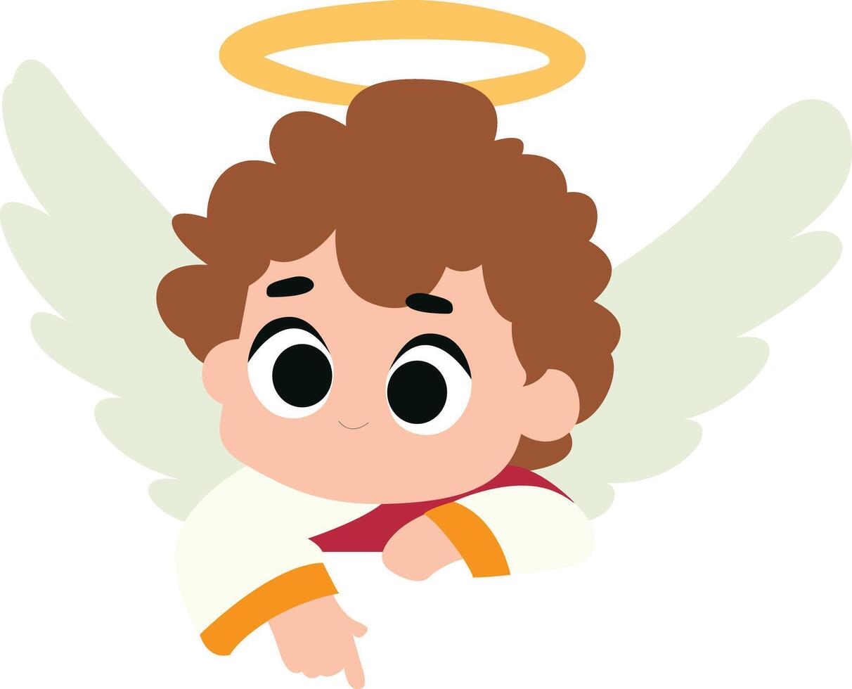Cute Cherubic Angel Boy Pointing Down peeking, Angle peeking vector