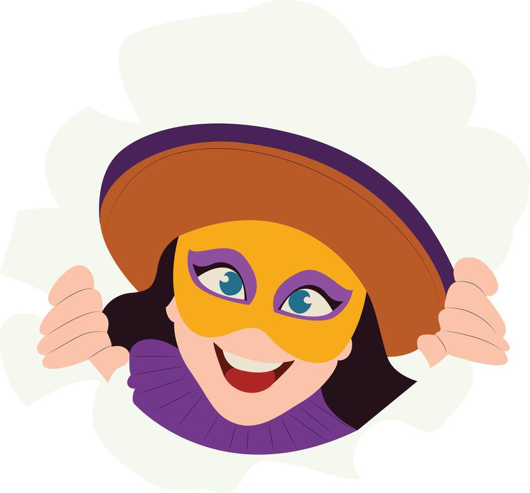 Masked Woman Breaking Through Wall peeking, happy Carnival of Venice vector