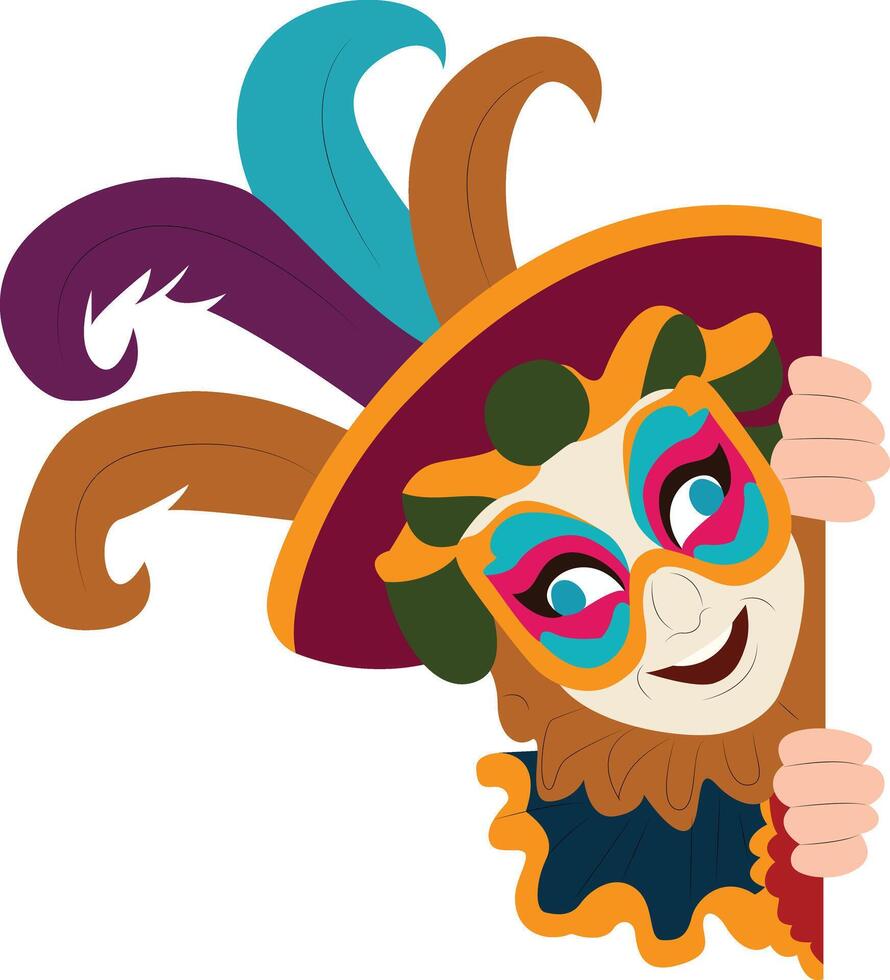 Colorful Carnival Mask Peeking Design, happy Carnival of Venice vector