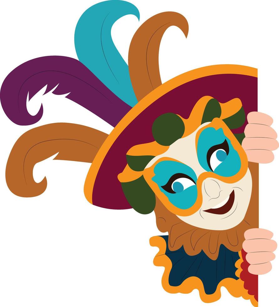 Festive Masked Figure Peeking Corner, happy Carnival of Venice vector