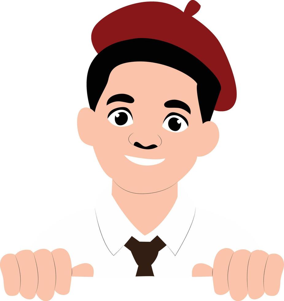 Smiling Boy Beret Holding Sign peeking, happy Cameroon Youth Day vector