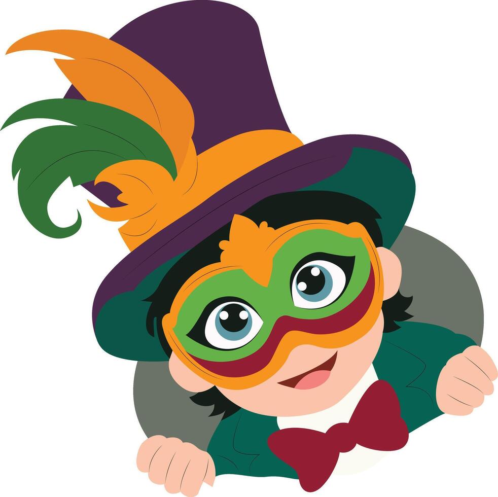 Mardi Gras Child Mask Costume Fun, happy Carnival of Venice vector