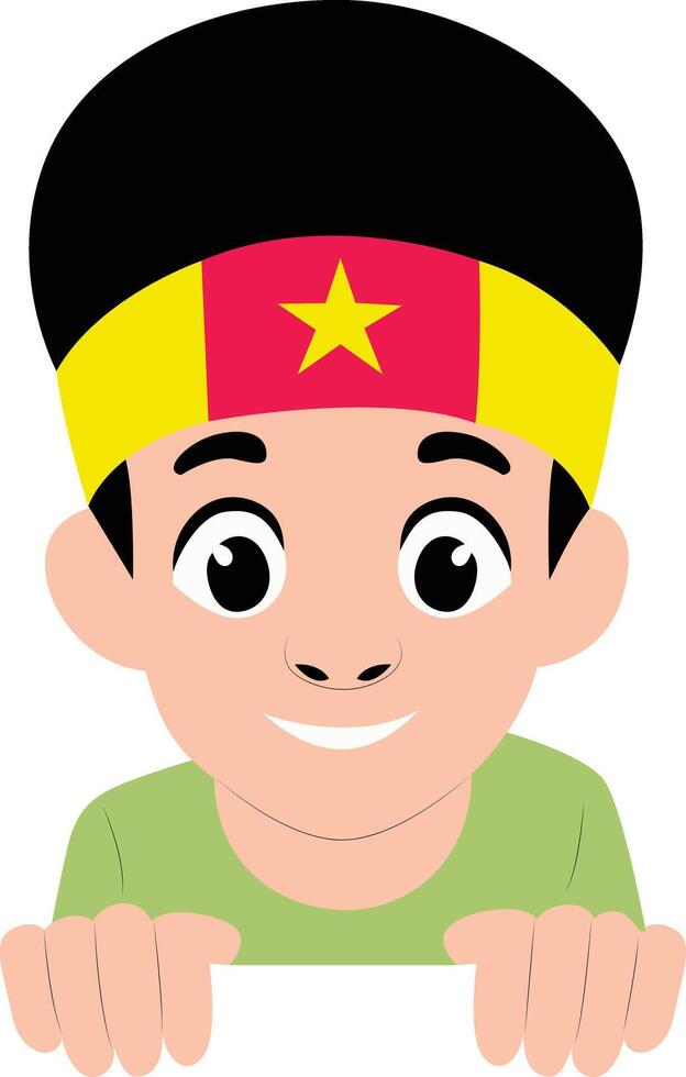 Smiling Boy Cameroon Flag Headband Peek peeking, happy Cameroon Youth Day vector
