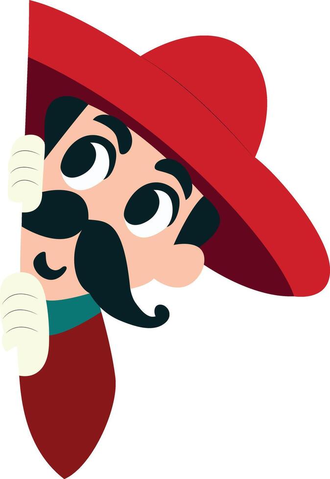 Cartoon Mario Peeking Red Hat peeking, happy Day of Andalusia vector