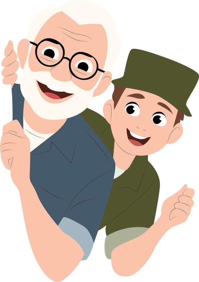 Happy Grandpa Soldier Grandson Reunion, happy Day of the Armed Forces vector