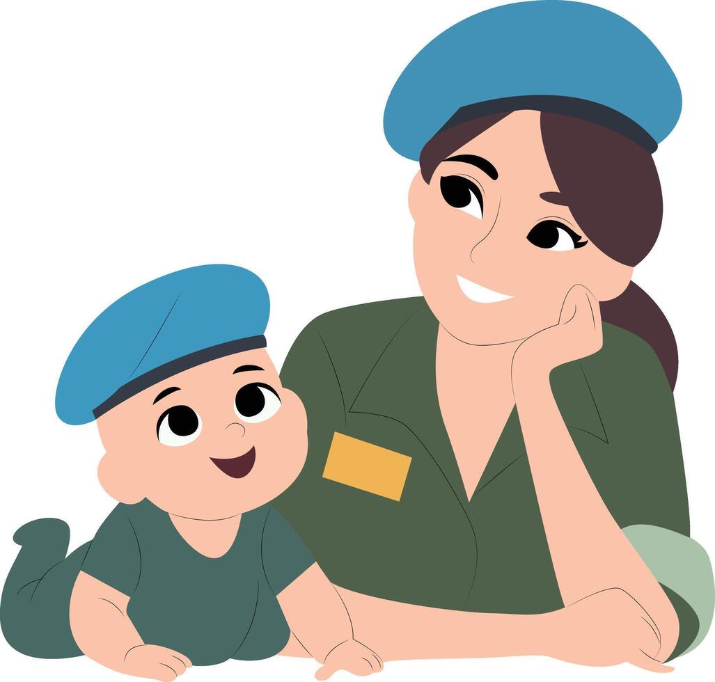 Peacekeeper Mother Baby Tender Moment Illustration, happy Day of the Armed Forces vector