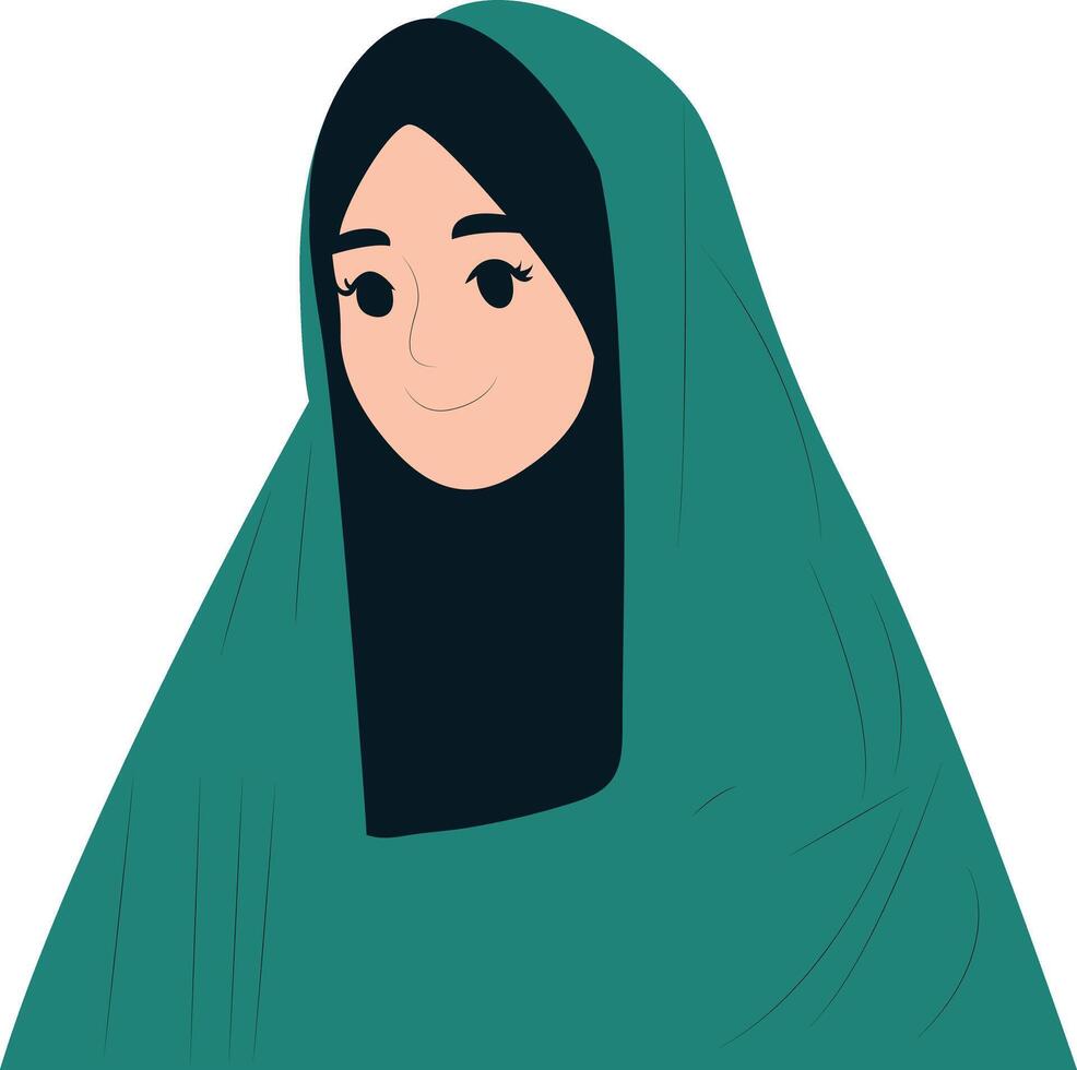 Muslim Woman Teal Hijab Portrait Illustration peeking, happy Iran Revolution Day vector