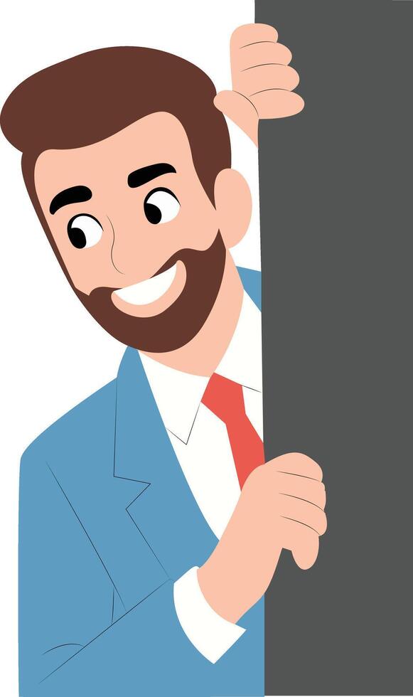 Smiling Businessman Peeking Gray Wall peeking, happy International Day of Commemoration for Slavery Abolition vector
