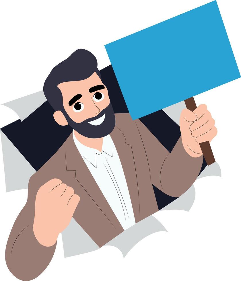 Smiling Man Holding Blank Sign, happy International Day of Commemoration for Slavery Abolition vector
