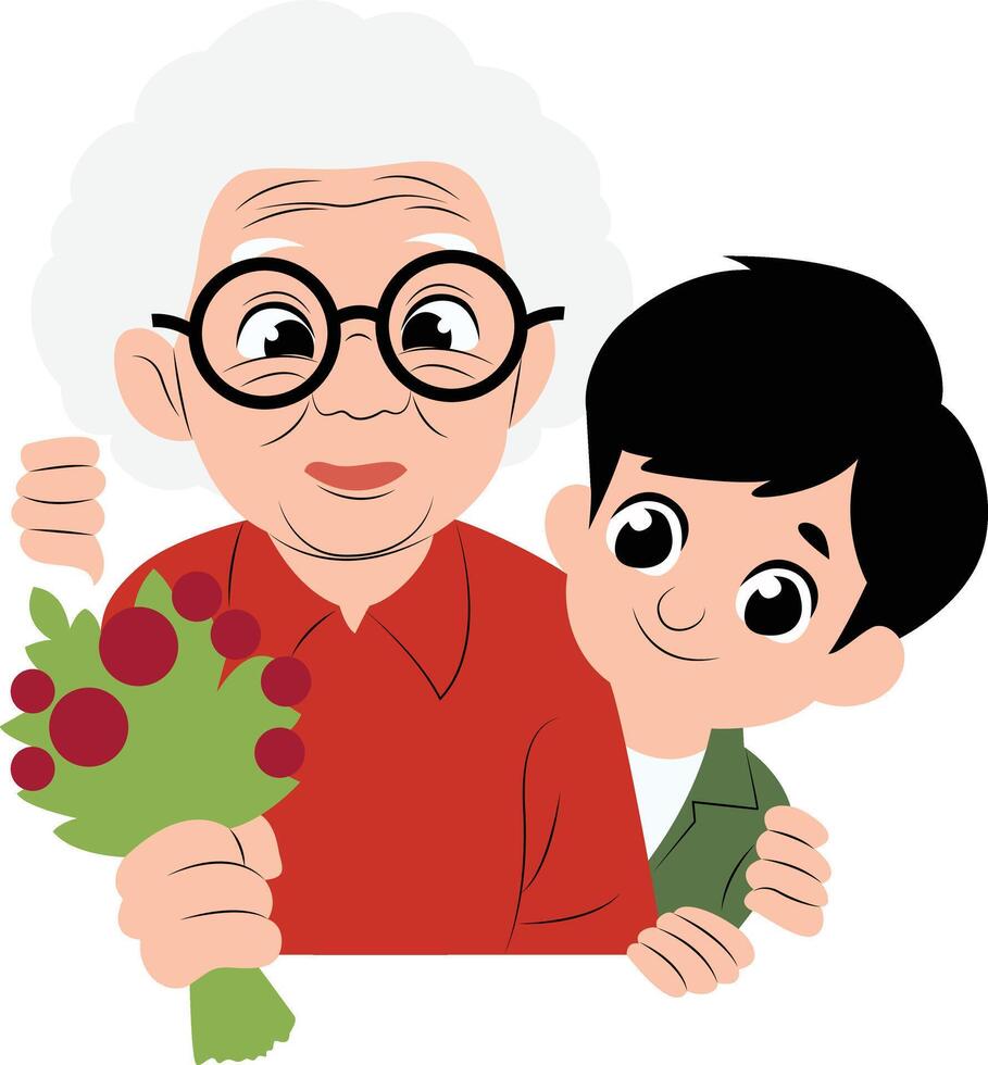 Grandma, Grandson, Flowers, Love, Portrait, happy National Heroes Day vector