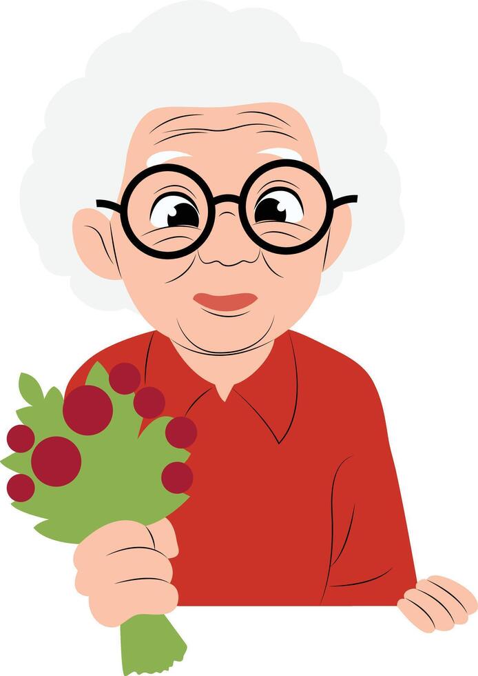 Elderly Woman Holding Red Flowers, happy National Heroes Day vector
