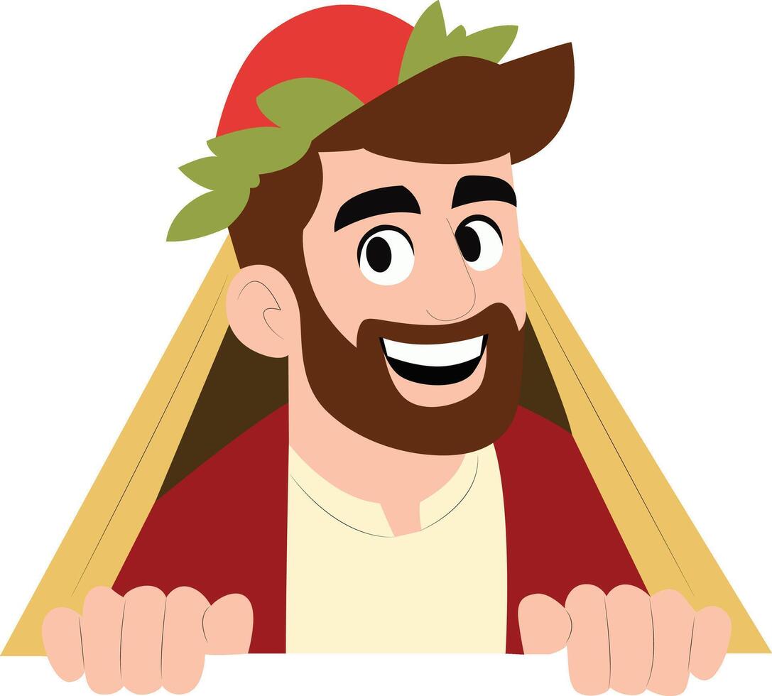 Happy Man Peeking Triangular Frame peeking, happy Saint Matthias Day vector