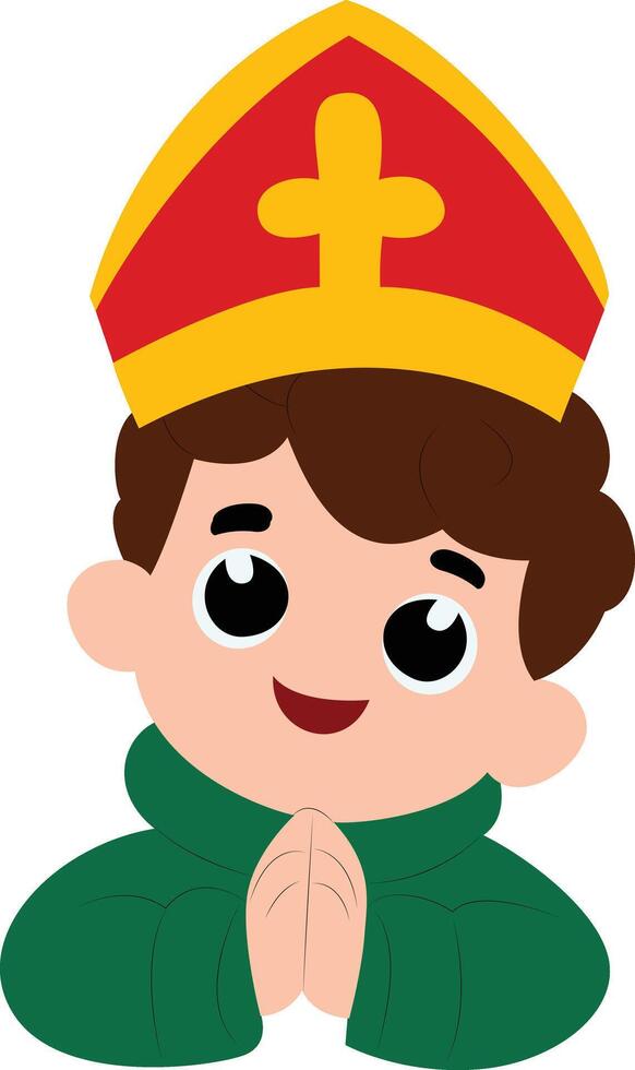 Cute Boy Bishop Praying Cartoon peeking, happy Saint Blaise Day vector