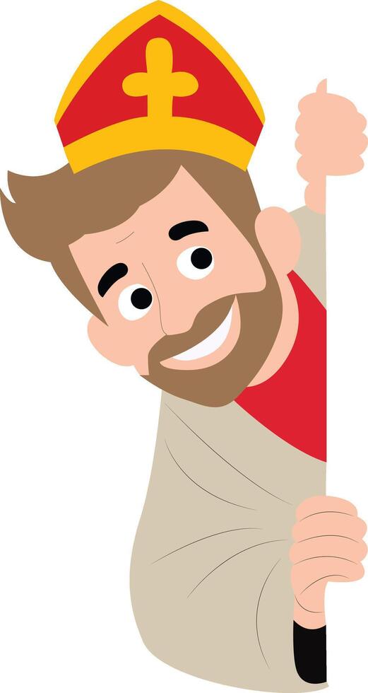 Smiling Bishop Peeking Corner Cartoon peeking, happy Saint Blaise Day vector