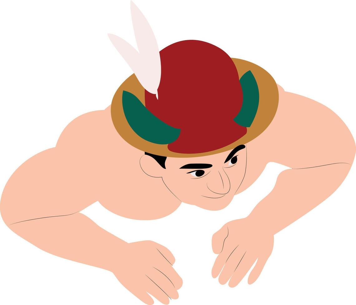 Man in Hat Performing Push-Up peeking, happy Waitangi Day Traditional Performer vector