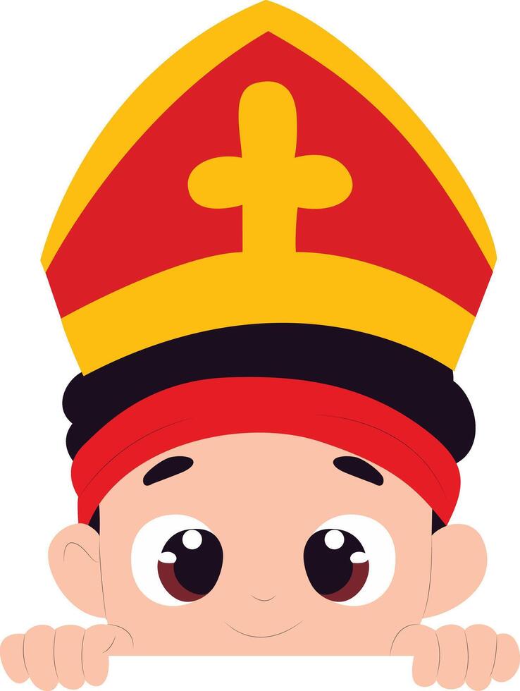 Cute Cartoon Boy Bishop Peeking Illustration peeking, happy Saint Blaise Day vector