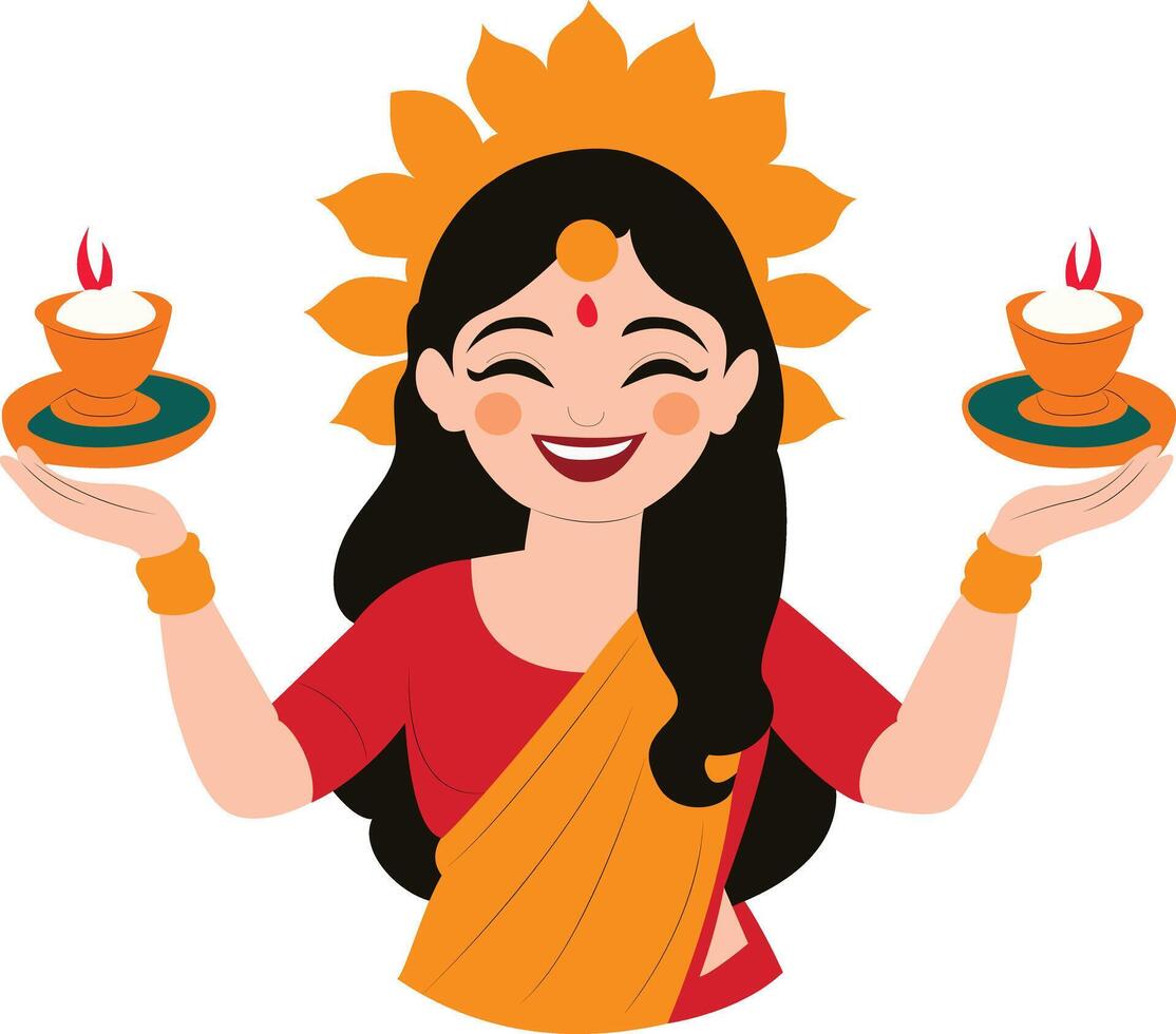 Happy Woman Holding Diwali Lamps, happy Vasant Panchami vector