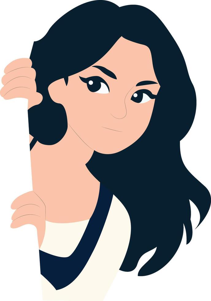 Woman Peeking Corner Dark Hair Illustration peeking, Romania Dragobete Day vector