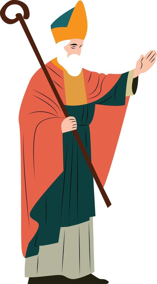 Bishop Religious Figure Crosier Illustration, Happy St. Maron vector