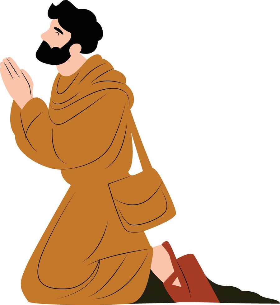 Praying Man Monk Robe Kneeling Illustration, Happy St. Maron vector