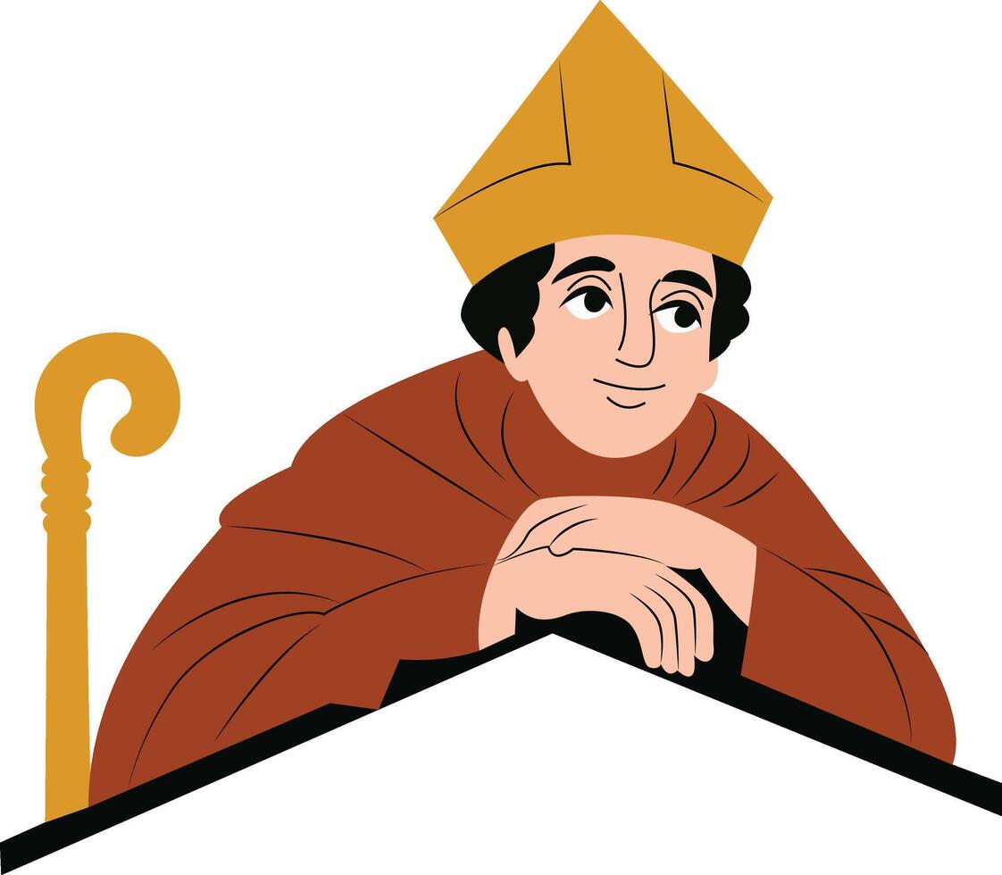 Medieval Bishop Cartoon Illustration Art, Happy St. Maron vector
