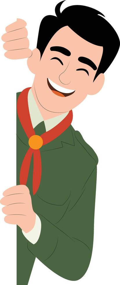 Happy Scout Peeking From Corner peeking, happy World Scout Day vector