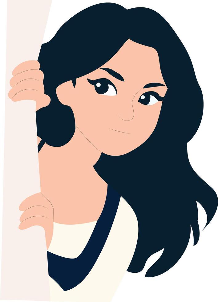 Woman Peeking Behind White Wall, Romania Dragobete Day vector
