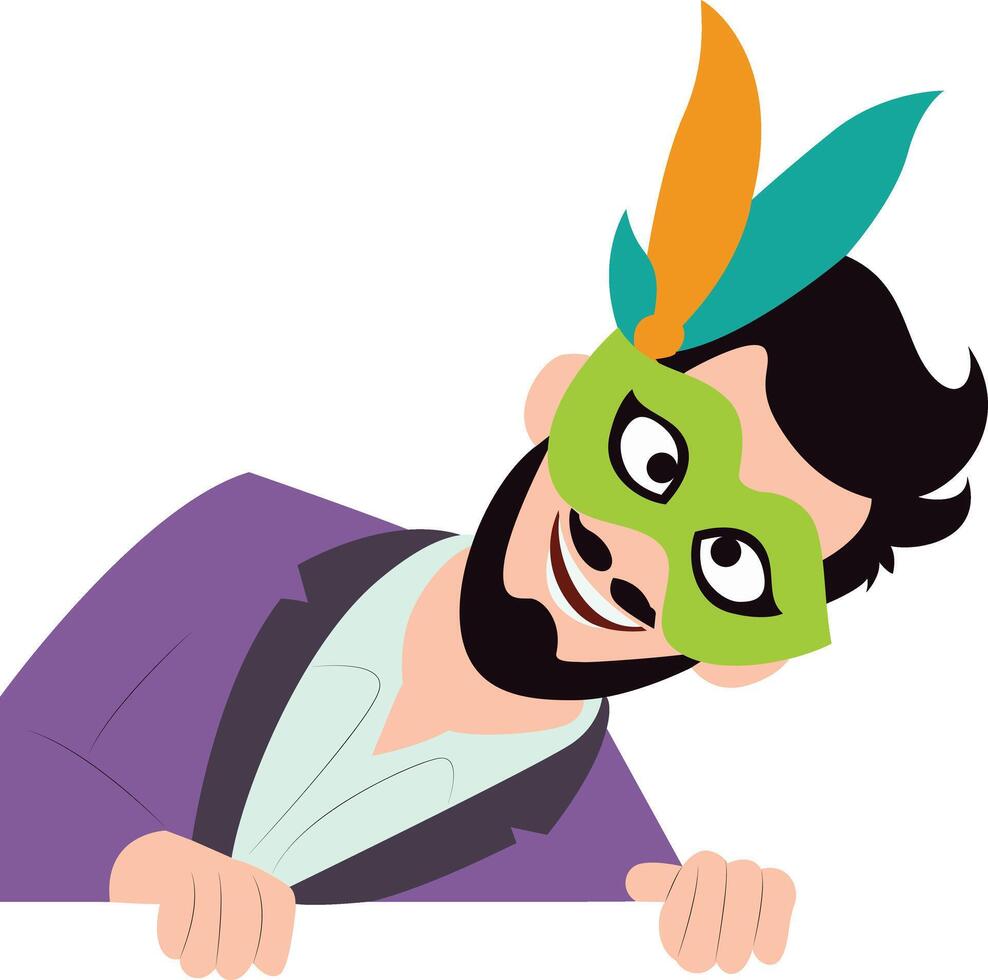 Masked Man Peeking Festive Party Invitation peeking, happy Rio Carnival Dancer vector