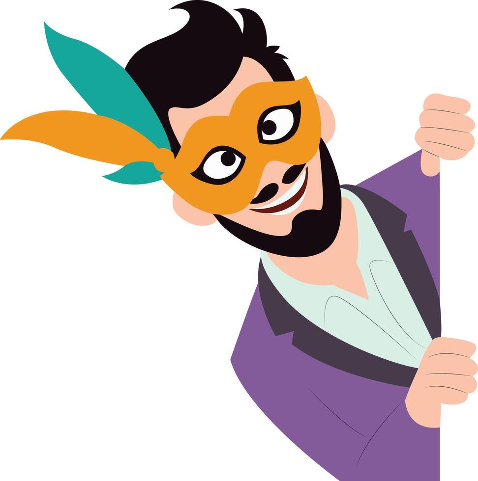 Masked Man Peeking Party Invitation peeking, happy Rio Carnival Dancer vector