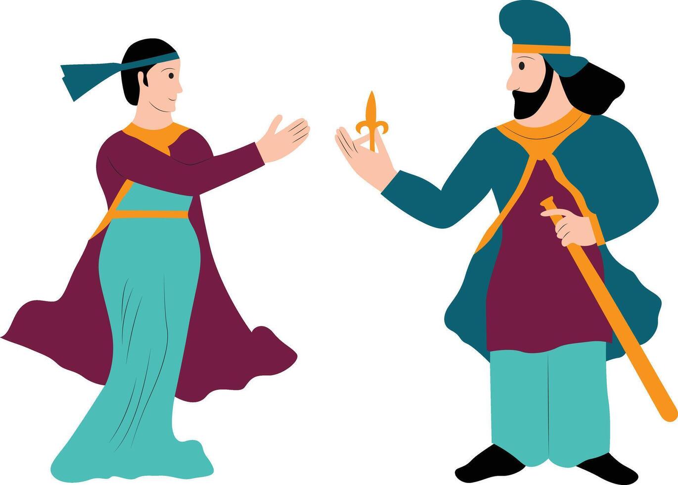 Bahram II Giving Flower to his Wife Anahid hand drawn vector