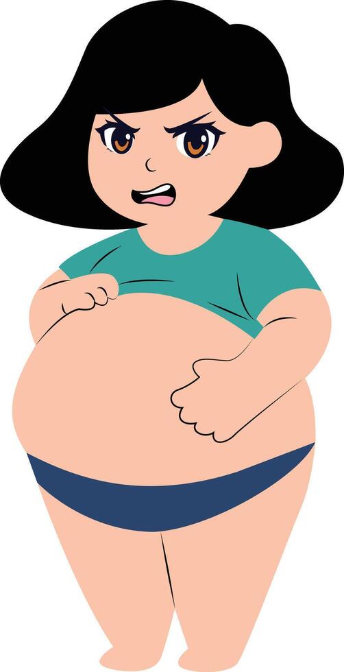Girl tired of big belly hand drawn vector