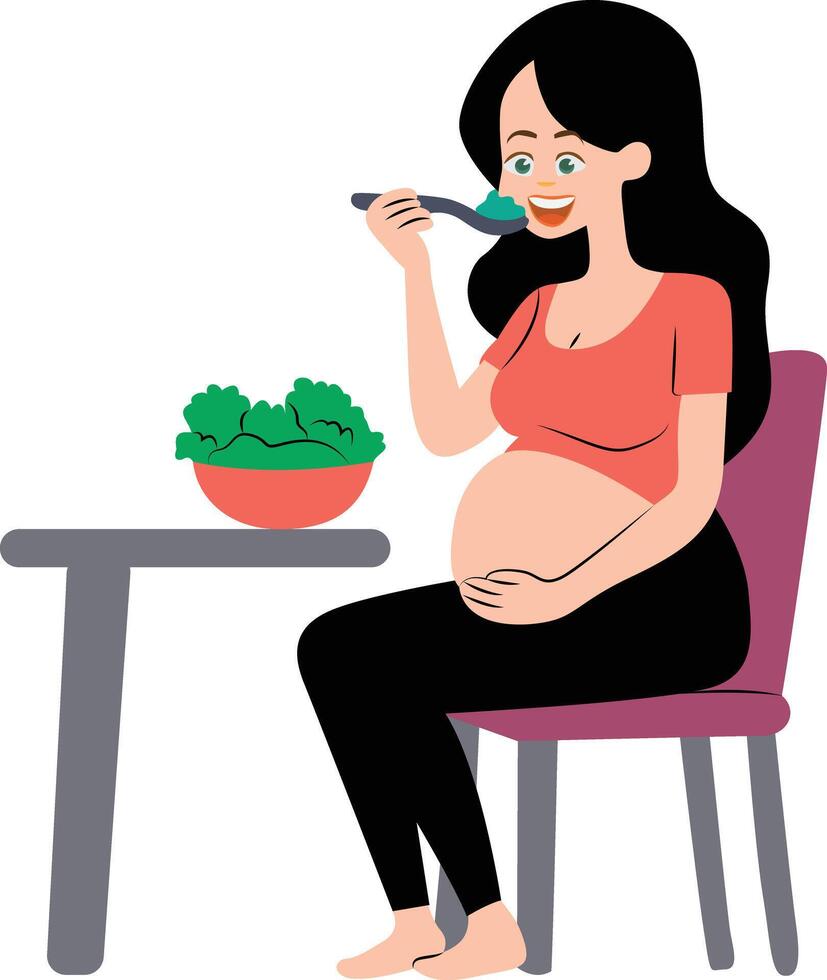 pregnant woman eating healthy food hand drawn vector