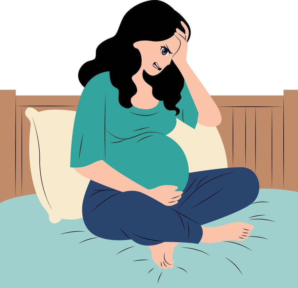 Pregnant woman headache hand drawn vector