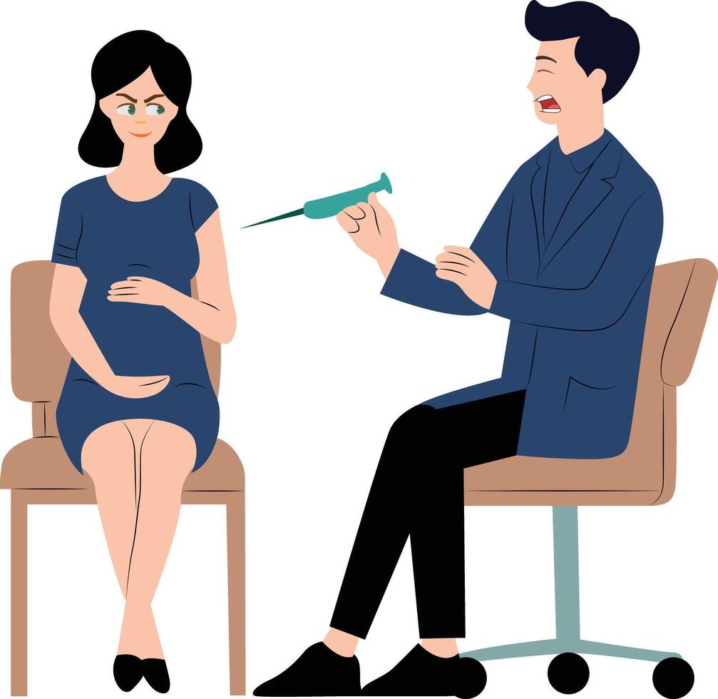 Pregnant woman getting vaccinated hand drawn vector
