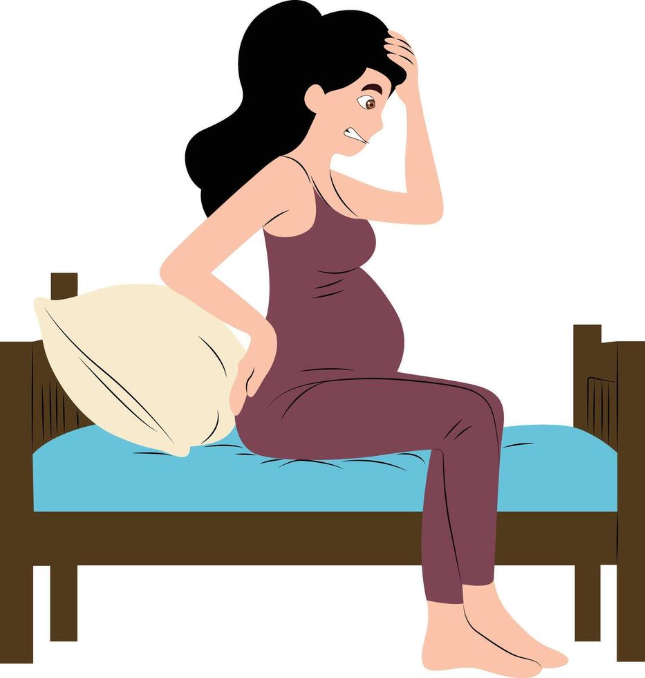 Pregnant women with back pain and headache hand drawn vector