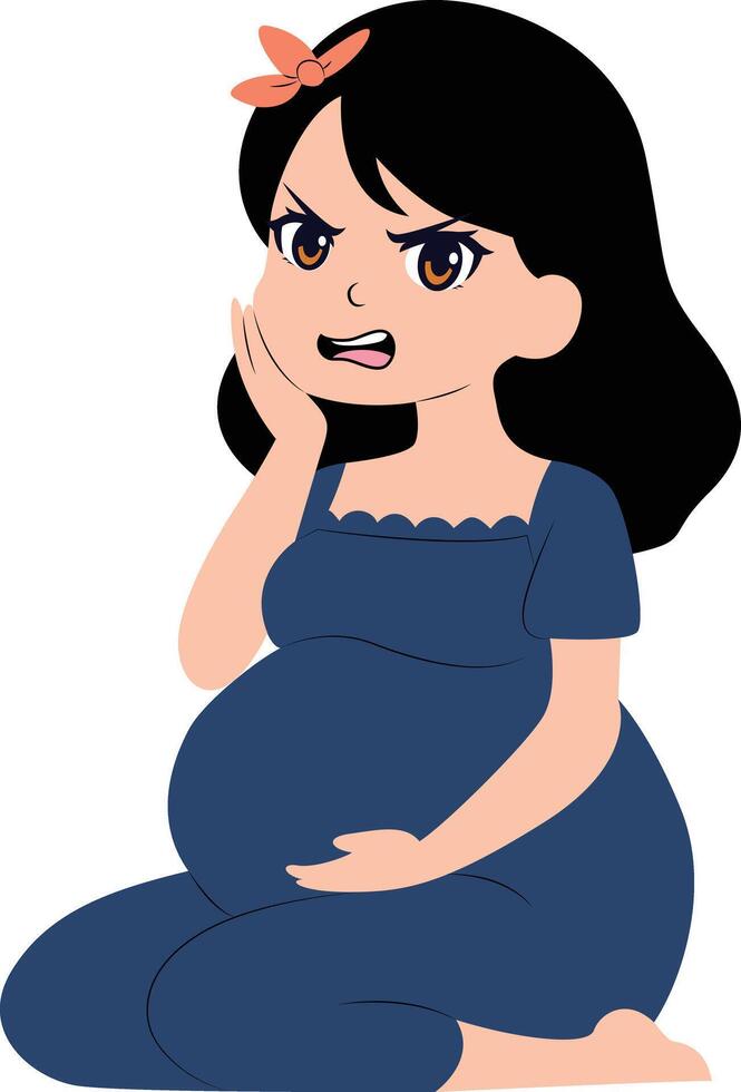 The pregnant woman touches her cheeks, feeling that her face has become rounder hand drawn vector