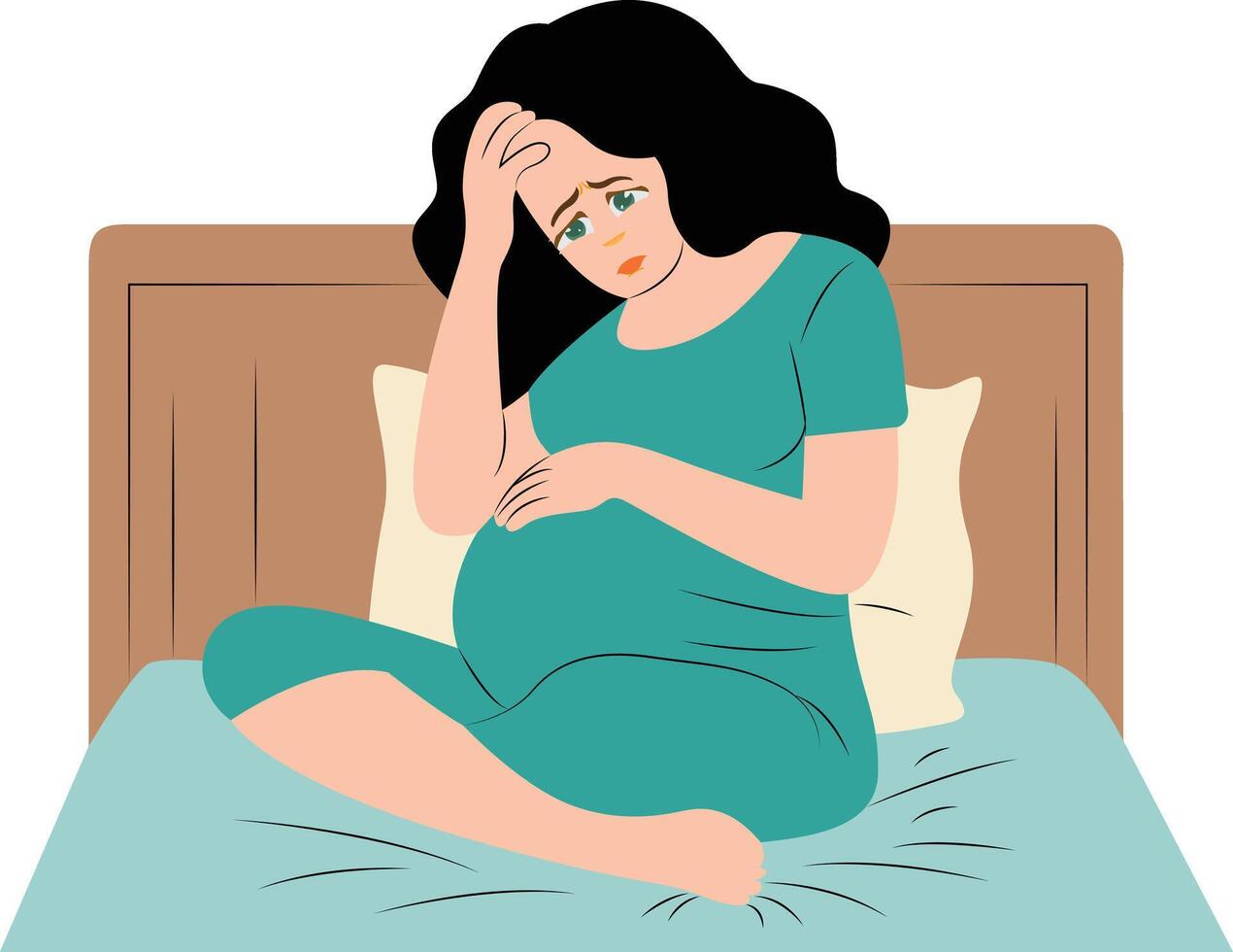 Pregnant women have trouble sleeping because of stress hand drawn vector