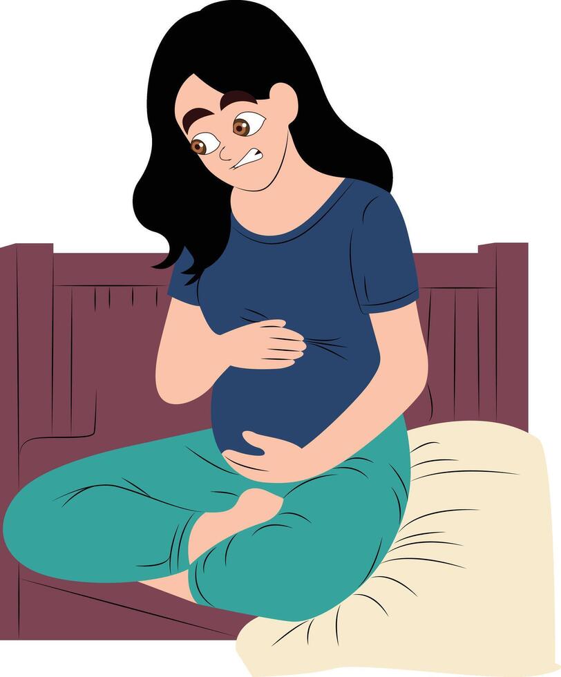 Pregnant women hurt when the baby kicks them hand drawn vector