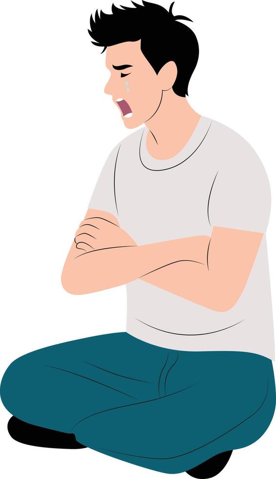 depressed boy wanted to cry to release his anger vector