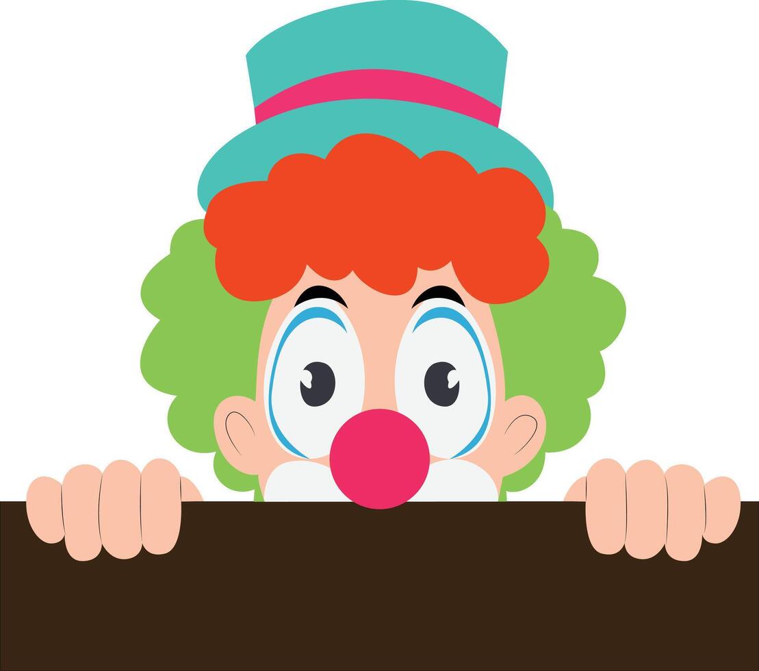 Happy Clown Peeking Over Sign peeking, happy Holi vector
