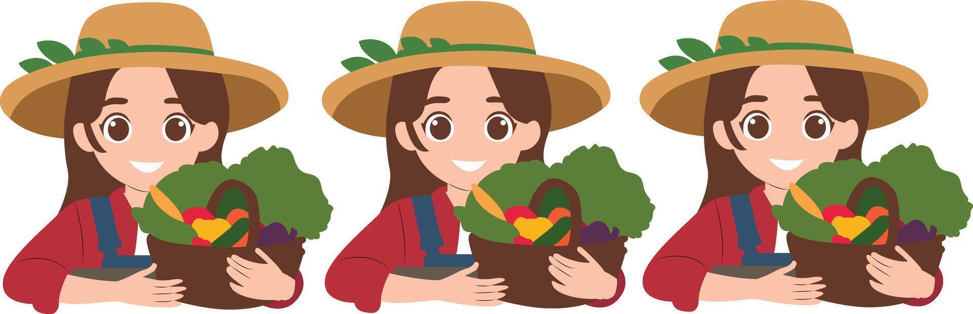 Happy Farmer Girl Harvesting Vegetables,happy National Agriculture Day vector